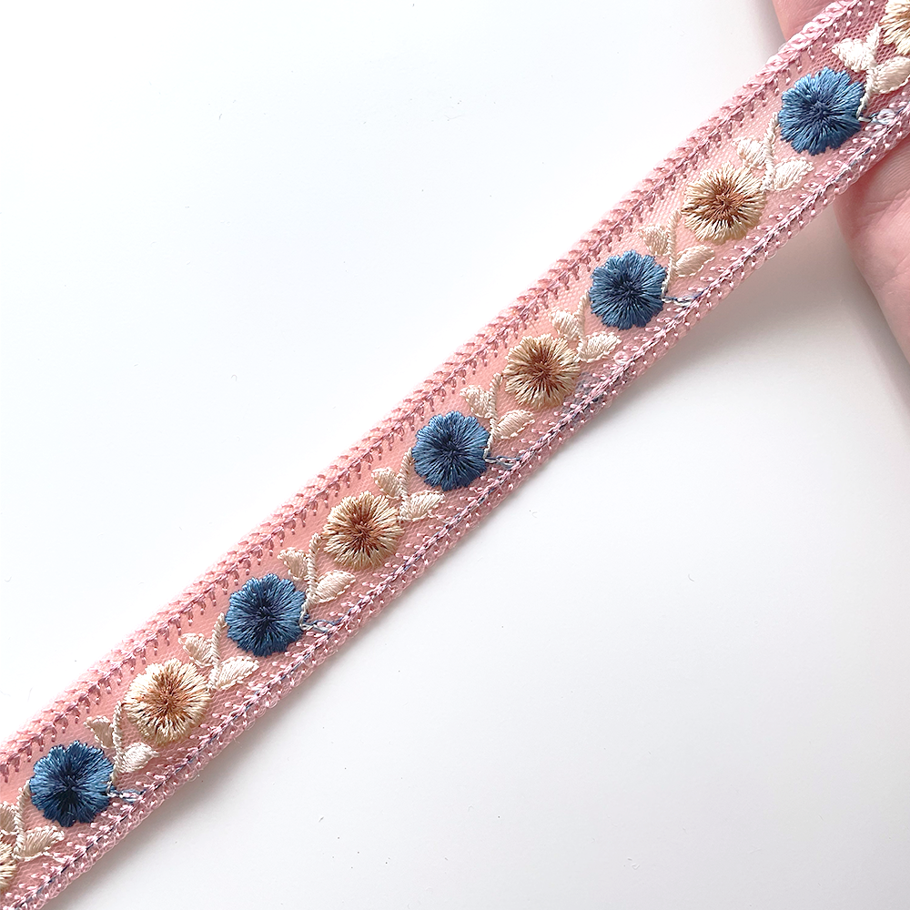 1035 【 幅:3cm 】 インド刺繍リボン ピンク チュール ブルー ベージュ