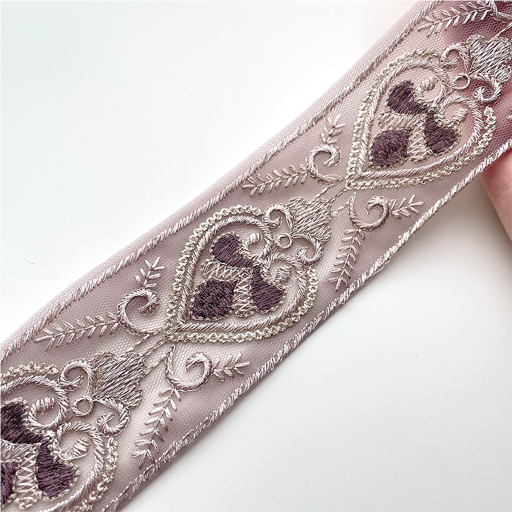 751 【 幅:5.5cm 】 インド刺繍リボン パープル チュール