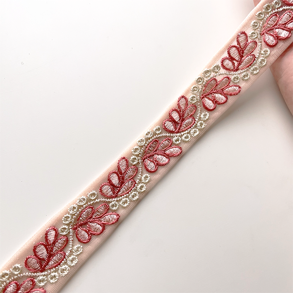 881 【 幅:2.5cm 】 インド刺繍リボン オレンジ チュール