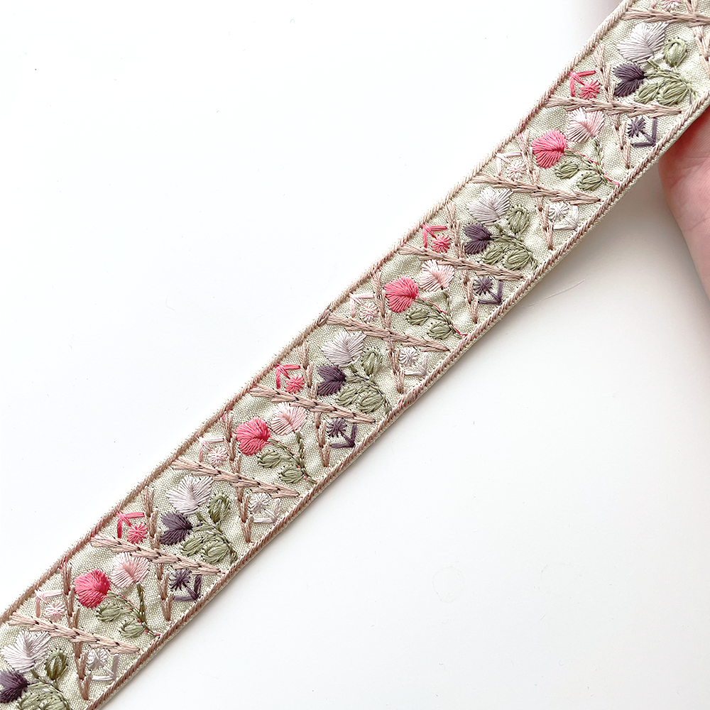 981 【 幅:3cm 】 インド刺繍リボン グリーン 布地 ピンク パープル ベージュ