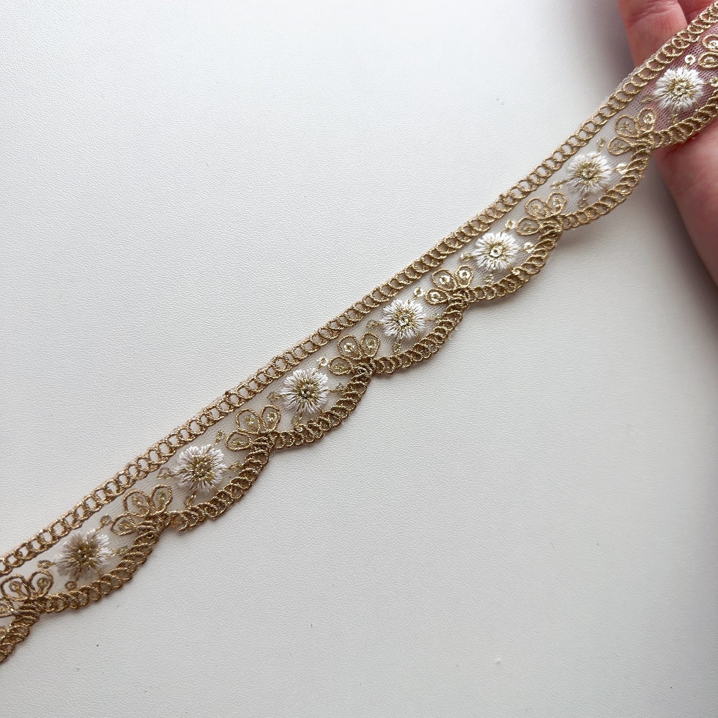 S375 インド刺繍リボン 2.5cm幅 チュール ザリ