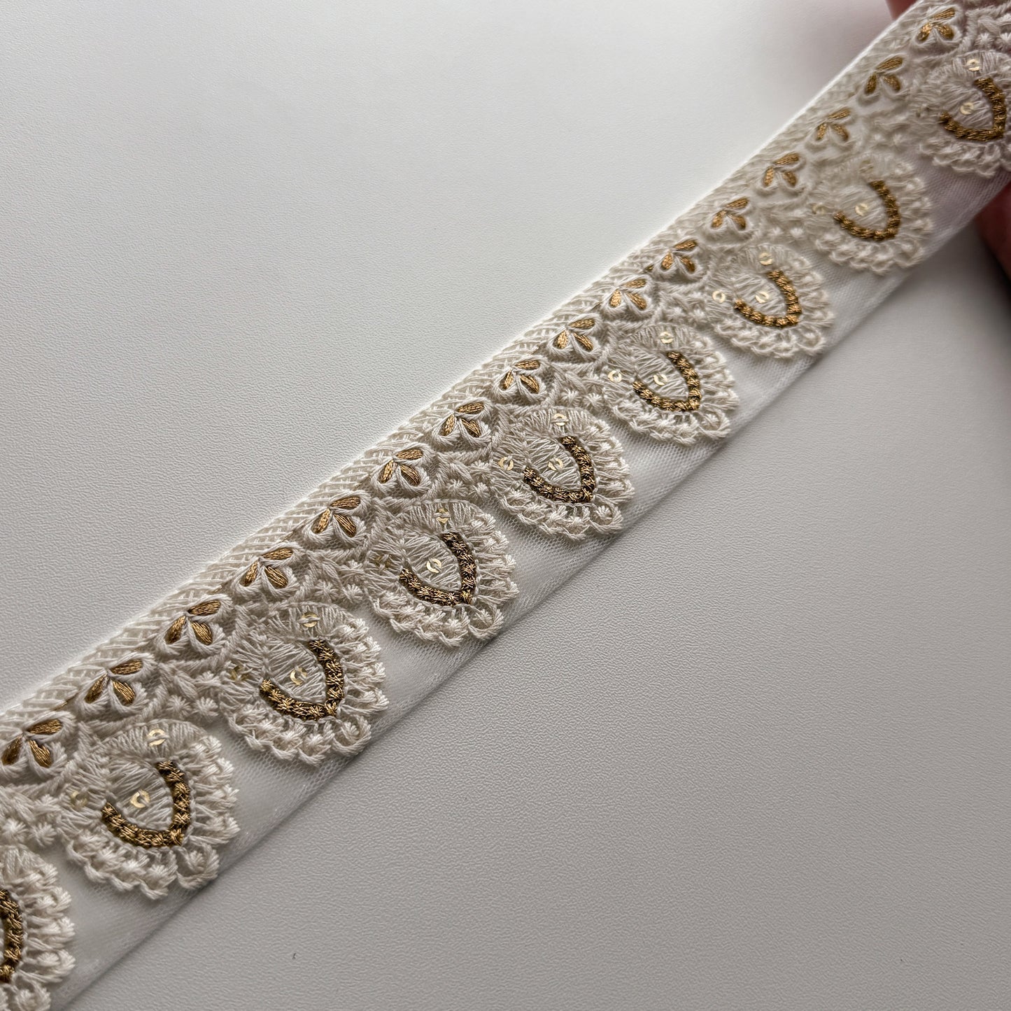 S380 インド刺繍リボン 4cm幅 チュール サークルフラワー