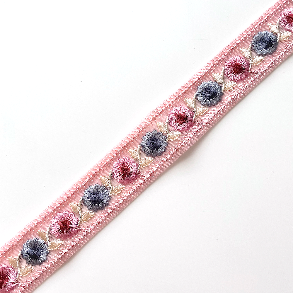 001 【 幅：3cm 】 インド刺繍リボン　ピンク　チュール　ブルー　ベージュ