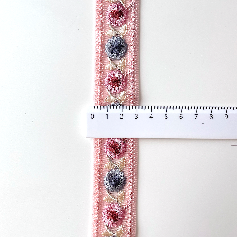 001 【 幅：3cm 】 インド刺繍リボン　ピンク　チュール　ブルー　ベージュ