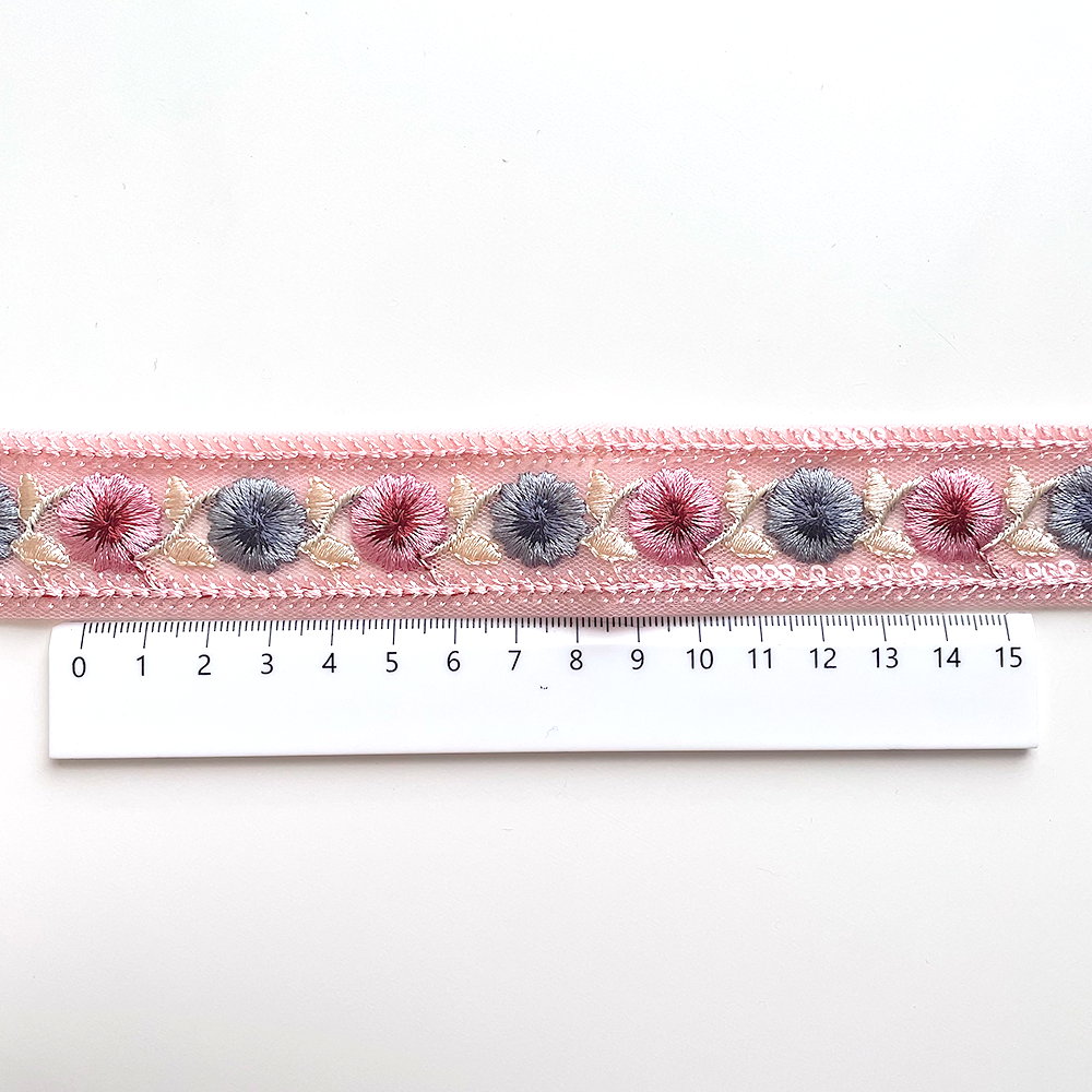 001 【 幅：3cm 】 インド刺繍リボン　ピンク　チュール　ブルー　ベージュ
