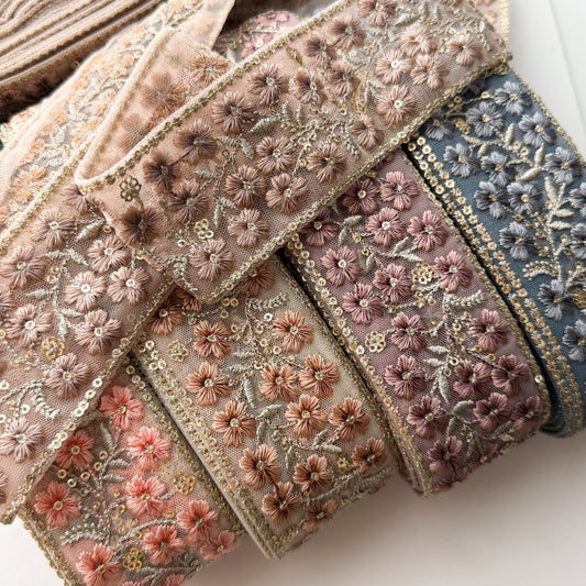 S353 インド刺繍リボン 5.5cm幅 チュール ミルフルール