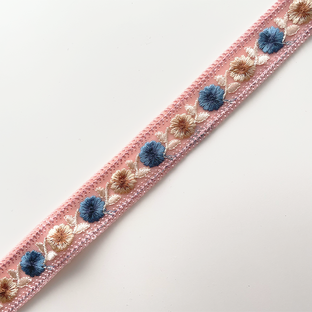 1035 【 幅：3cm 】 インド刺繍リボン　ピンク　チュール　ブルー　ベージュ