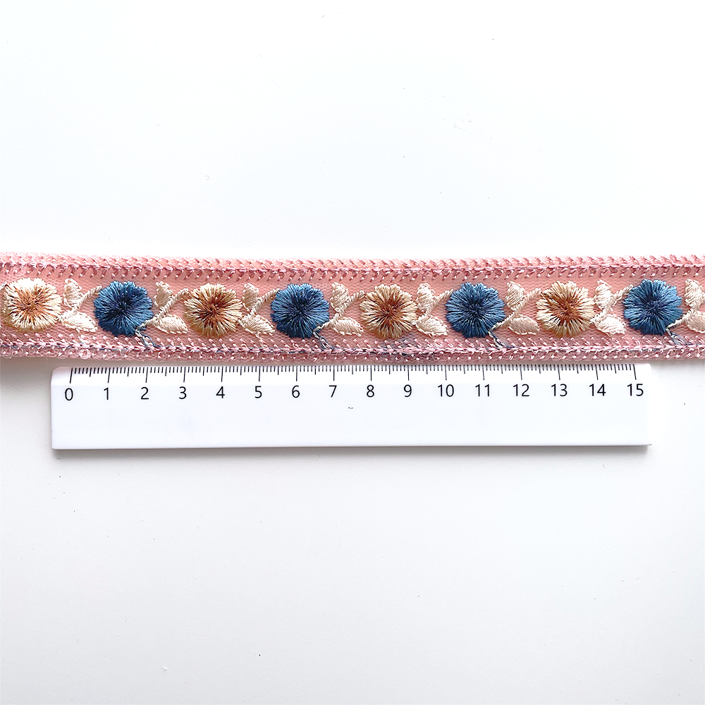 1035 【 幅：3cm 】 インド刺繍リボン　ピンク　チュール　ブルー　ベージュ