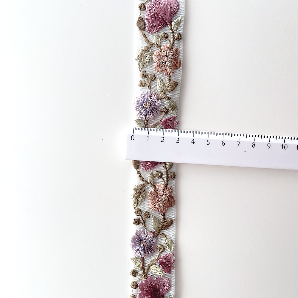 1040 【 幅：3cm 】 インド刺繍リボン　ベビーブルー　チュール　パープル　グリーン