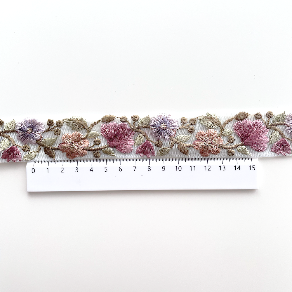 1040 【 幅：3cm 】 インド刺繍リボン　ベビーブルー　チュール　パープル　グリーン