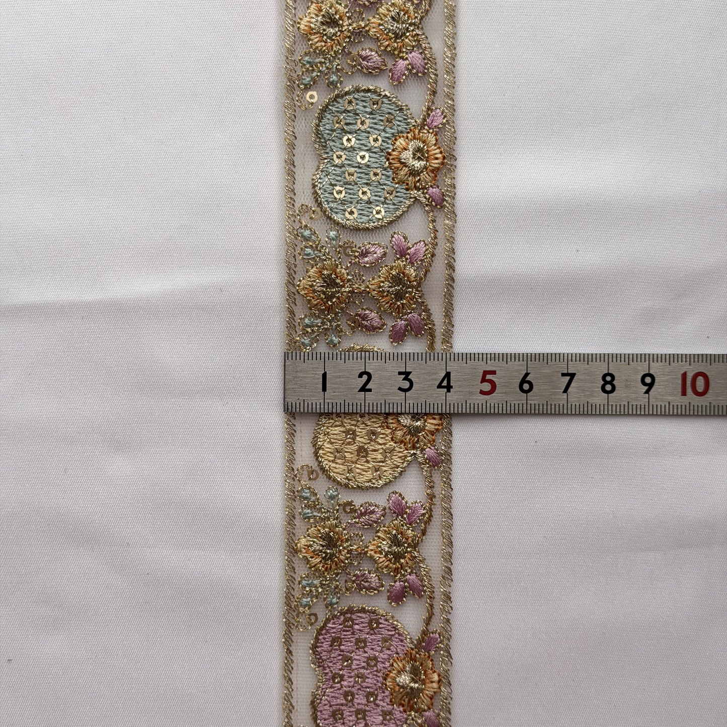 S412 インド刺繍リボン 4cm幅 チュール