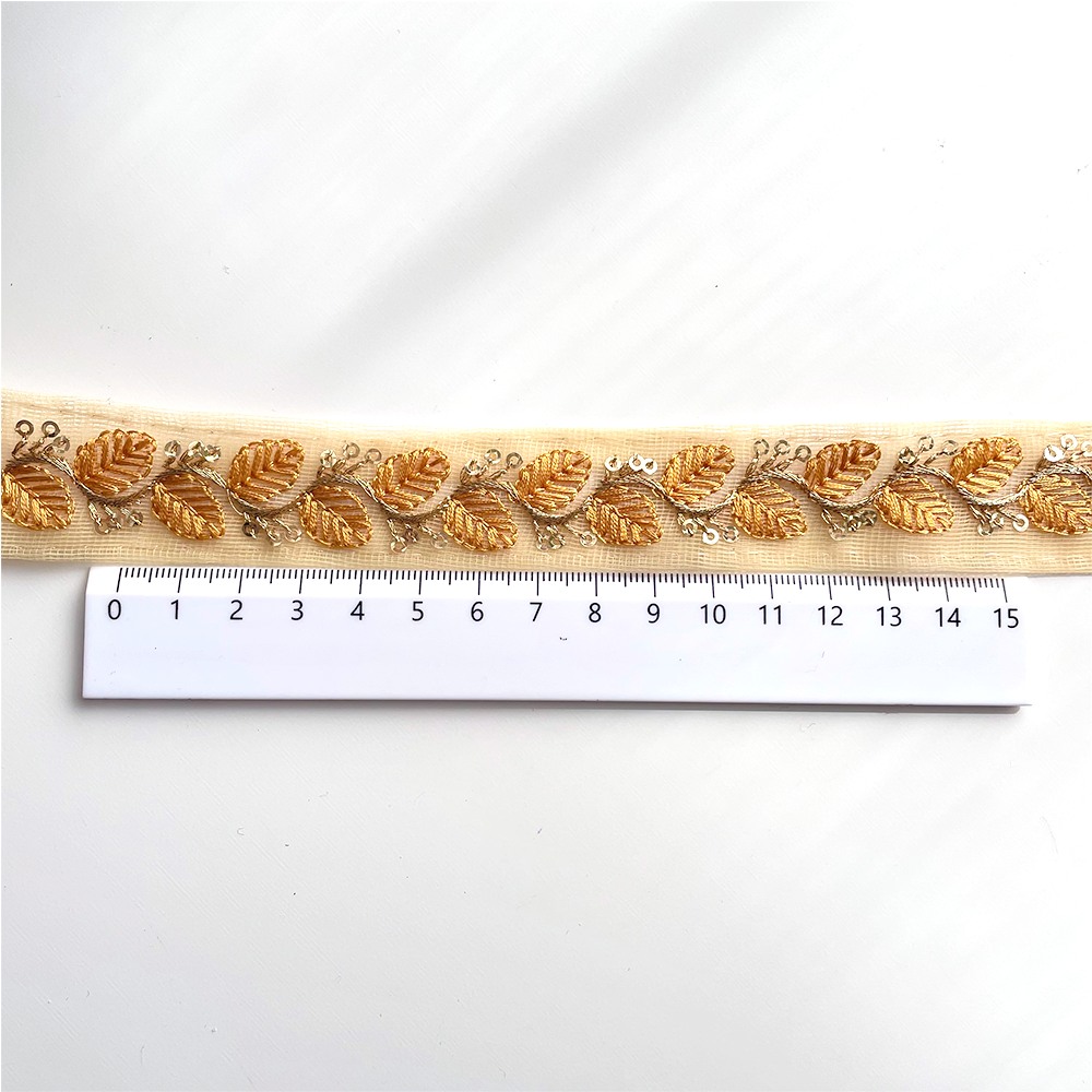 557 【 幅：3cm 】 インド刺繍リボン　イエロー　チュール　