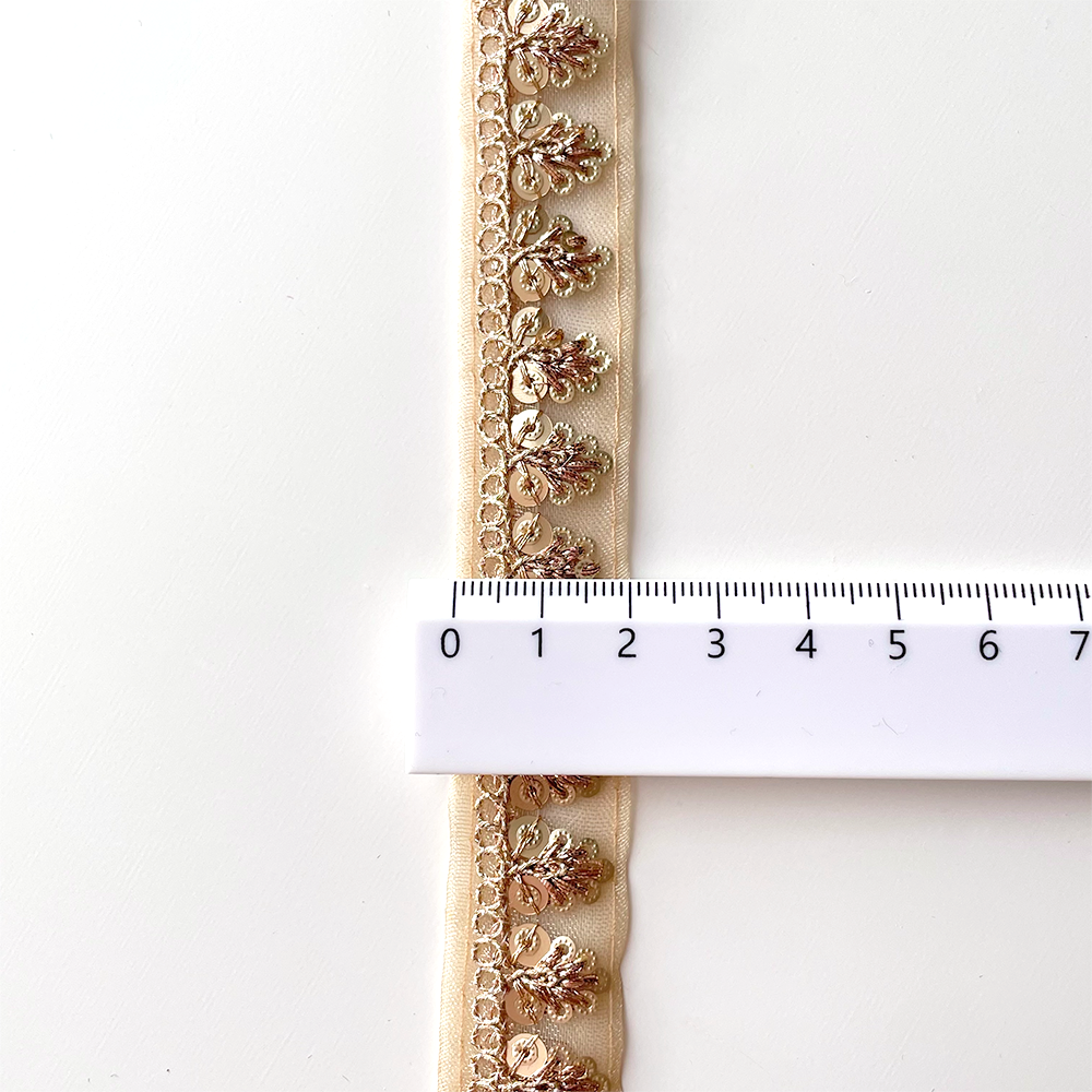 584 【 幅：2cm 】 インド刺繍リボン　ゴールド　オーガンジー　