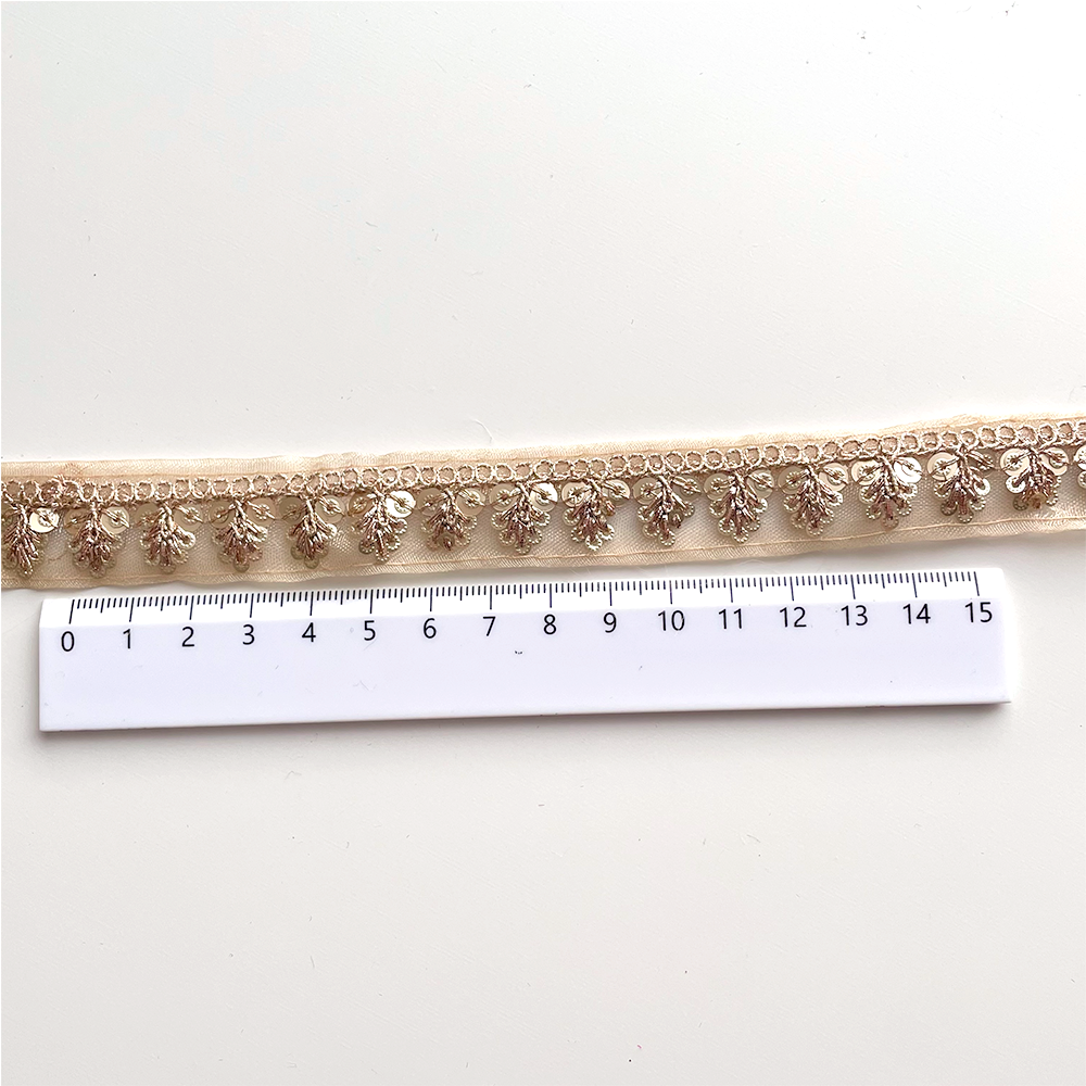 584 【 幅：2cm 】 インド刺繍リボン　ゴールド　オーガンジー　