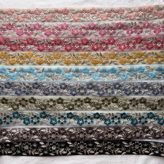 S406 インド刺繍リボン 3.5cm幅 チュール