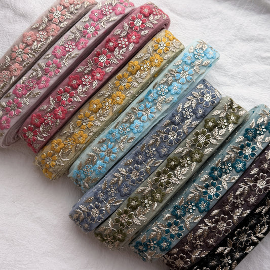 S406 インド刺繍リボン 3.5cm幅 チュール