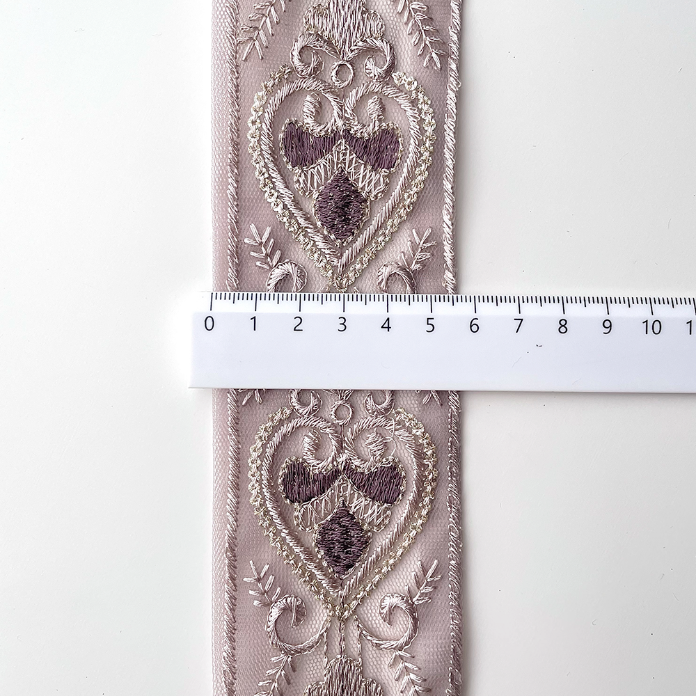 751 【 幅：5.5cm 】 インド刺繍リボン　パープル　チュール　