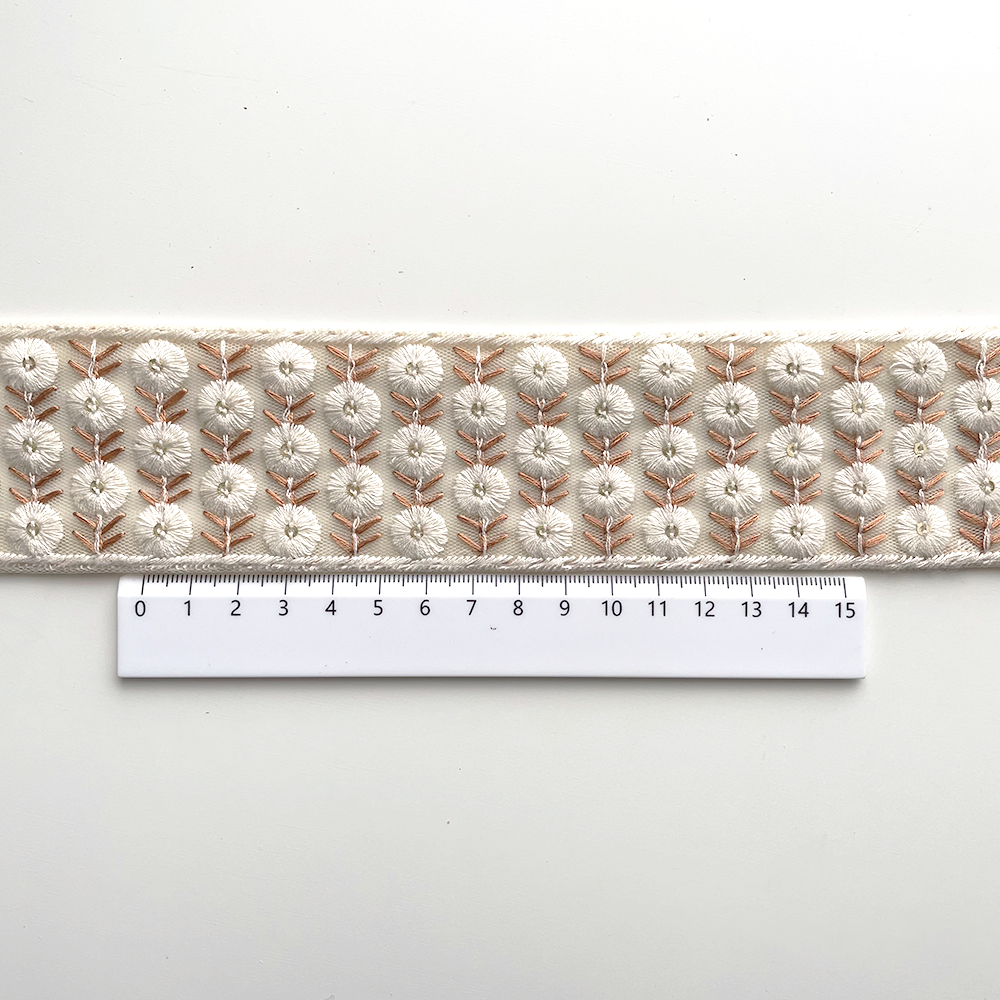 846 【 幅：5cm 】 インド刺繍リボン　オレンジ　チュール　ホワイト
