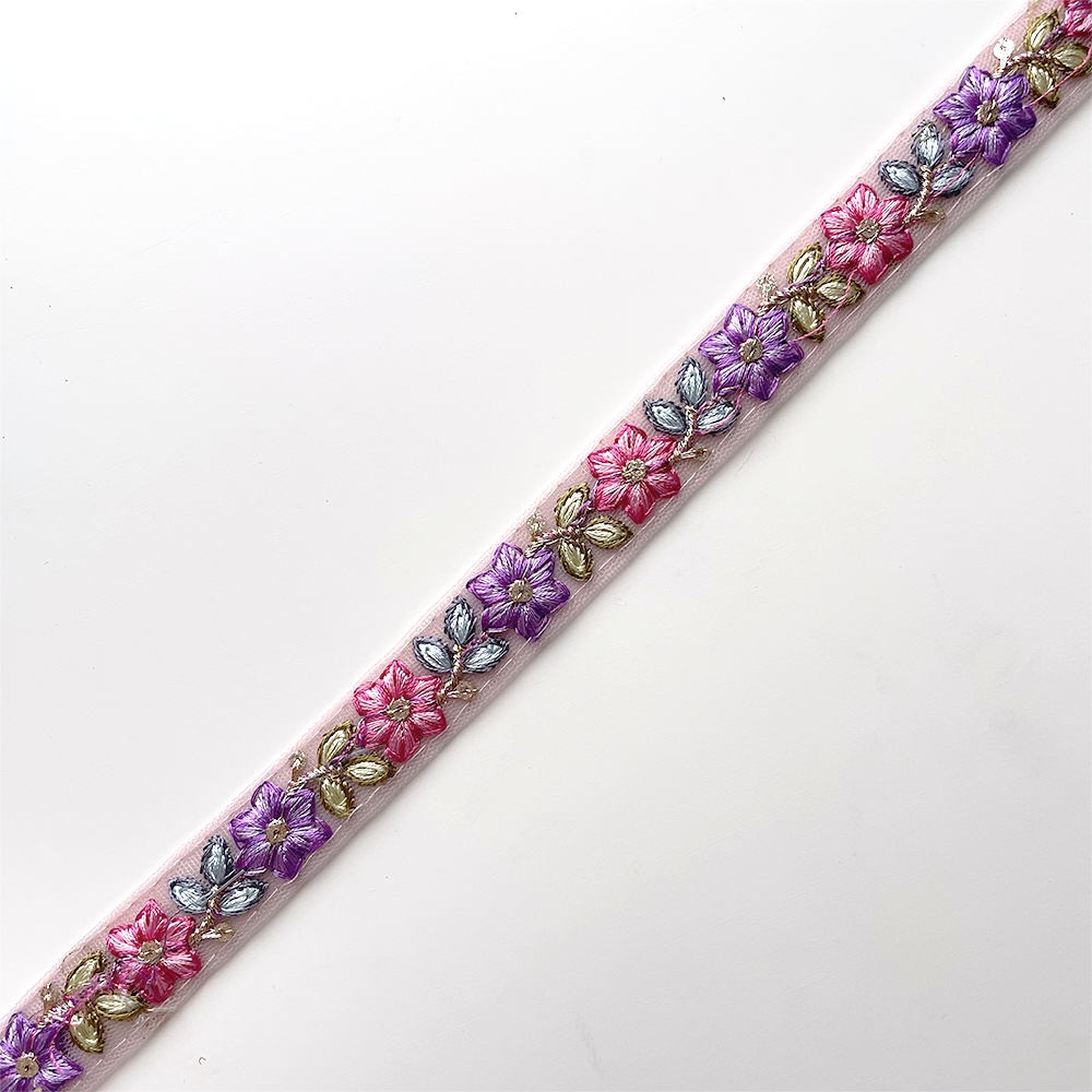 866 【 幅：1.5cm 】 インド刺繍リボン　パープル　チュール　ブルー　グリーン　ピンク