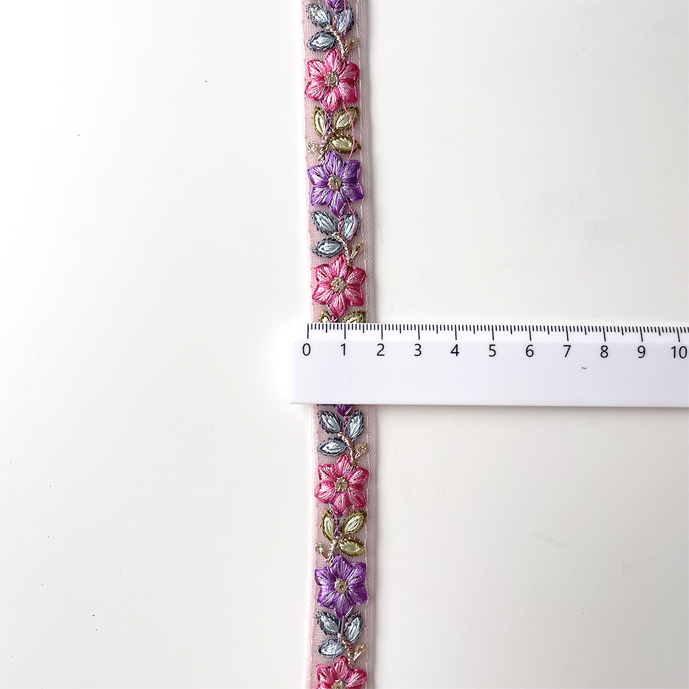 866 【 幅：1.5cm 】 インド刺繍リボン　パープル　チュール　ブルー　グリーン　ピンク