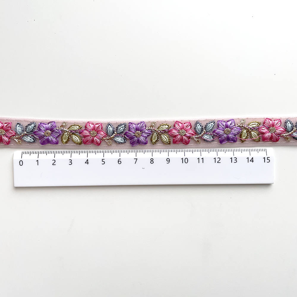 866 【 幅：1.5cm 】 インド刺繍リボン　パープル　チュール　ブルー　グリーン　ピンク