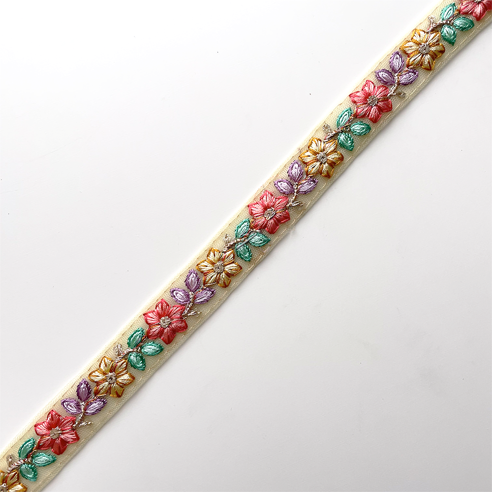 867 【 幅：1.5cm 】 インド刺繍リボン　イエロー　チュール　パープル　レッド　グリーン