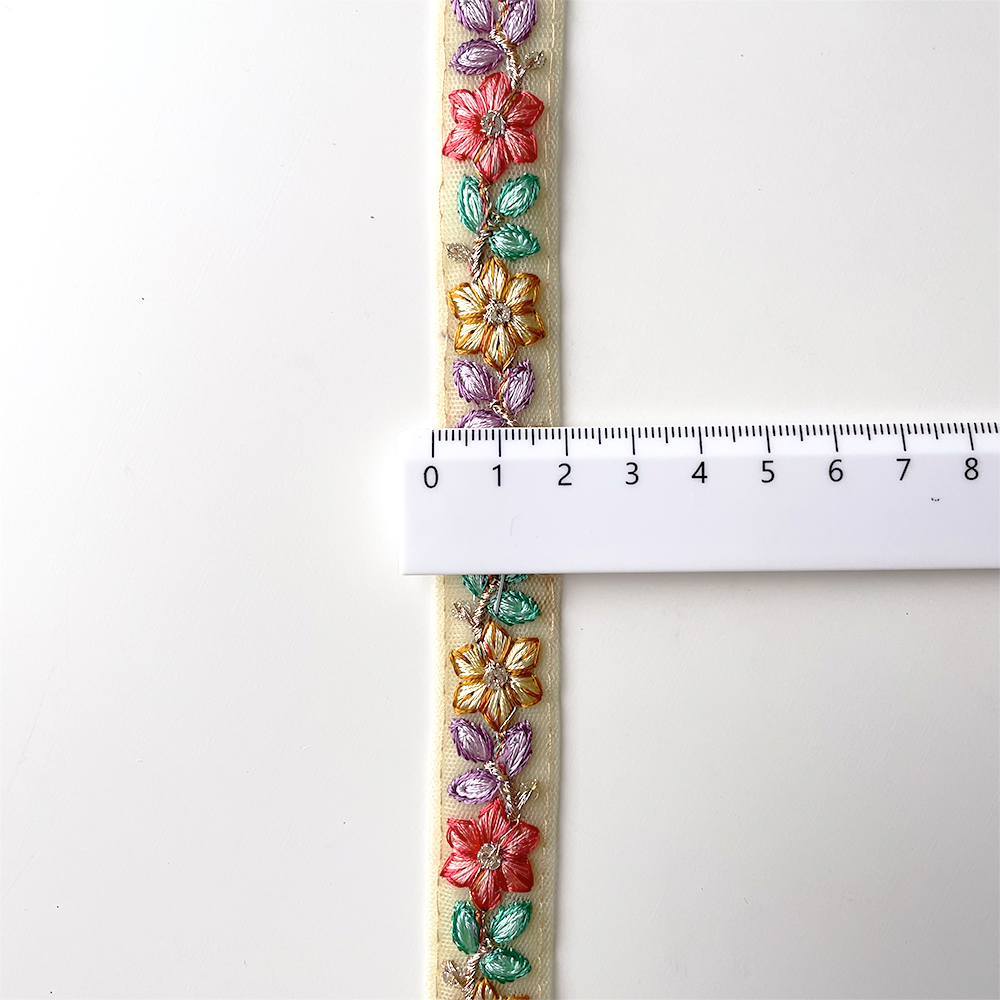867 【 幅：1.5cm 】 インド刺繍リボン　イエロー　チュール　パープル　レッド　グリーン