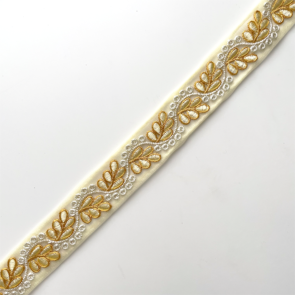 878 【 幅：2.5cm 】 インド刺繍リボン　イエロー　チュール　