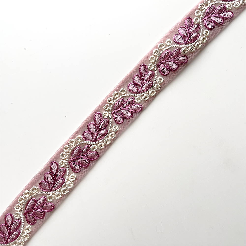 880 【 幅：2.5cm 】 インド刺繍リボン　ローズ　チュール　