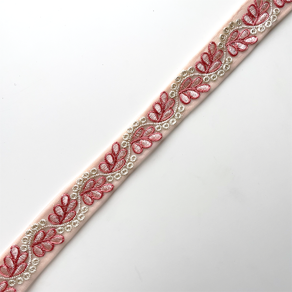 881 【 幅：2.5cm 】 インド刺繍リボン　オレンジ　チュール　