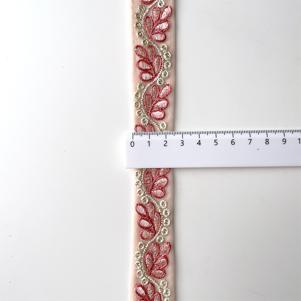 881 【 幅：2.5cm 】 インド刺繍リボン　オレンジ　チュール　