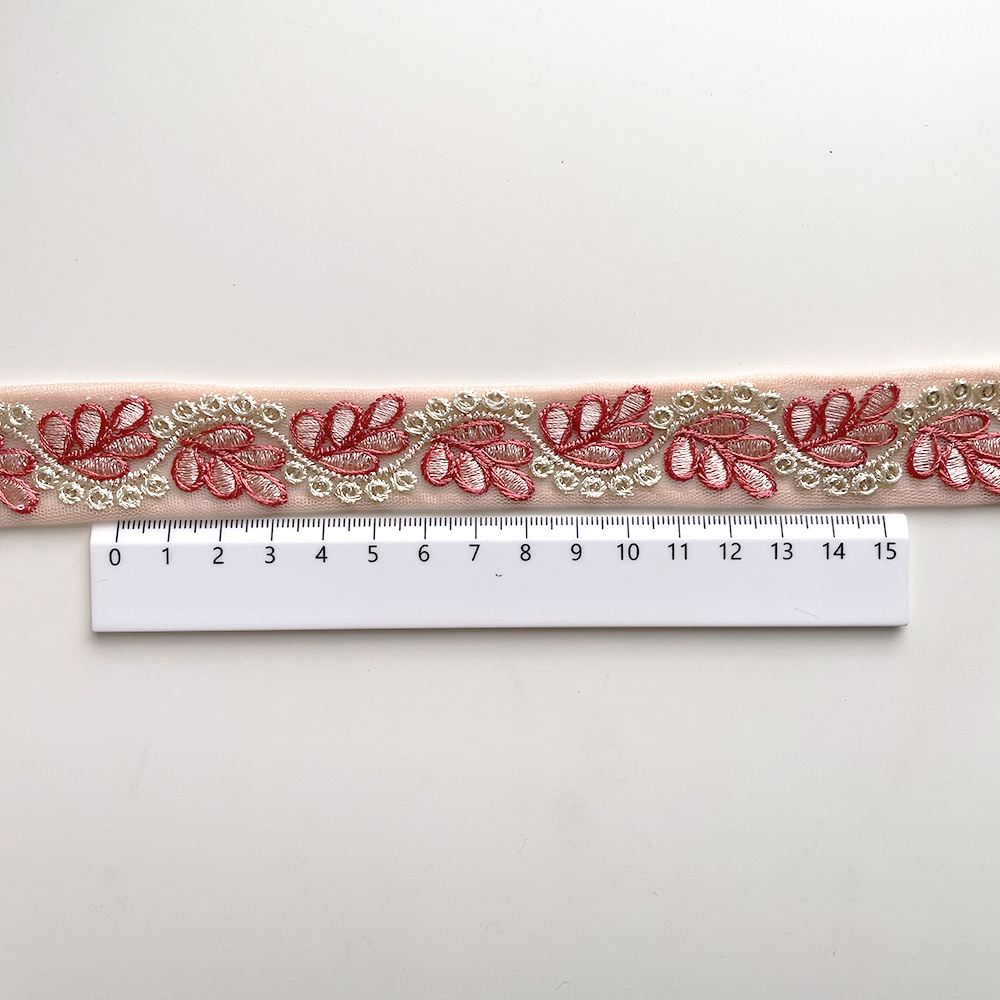 881 【 幅：2.5cm 】 インド刺繍リボン　オレンジ　チュール　