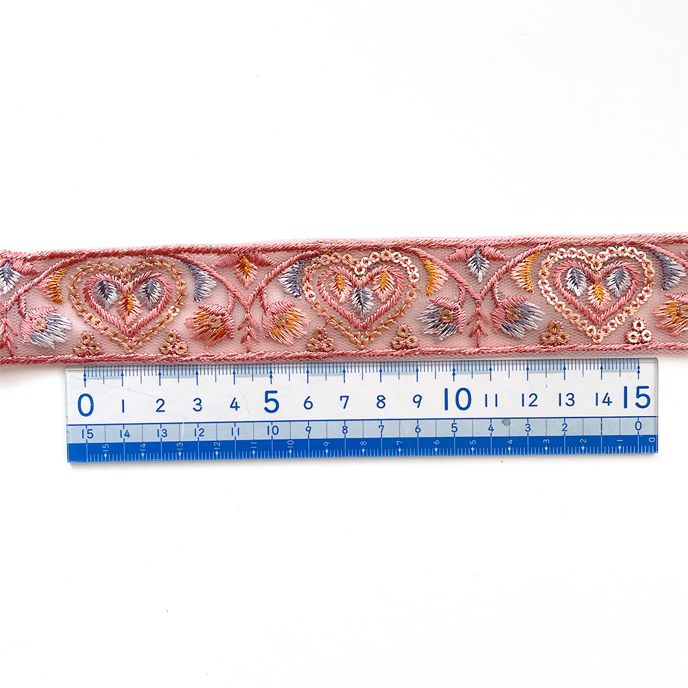 891 【 幅：3cm 】 インド刺繍リボン　ピンク　チュール　ブルー