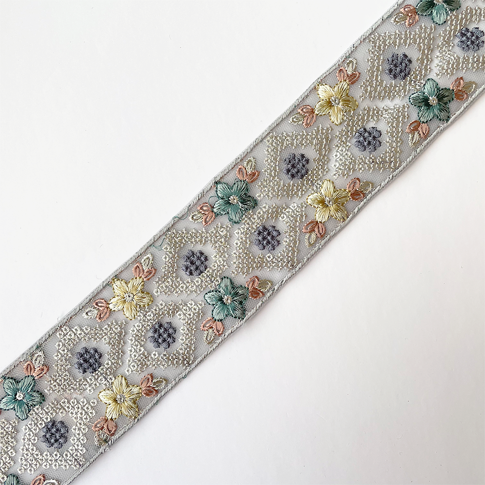 900 【 幅：5.5cm 】 インド刺繍リボン　ブルー　チュール　イエロー　ブラウン　ターコイズ