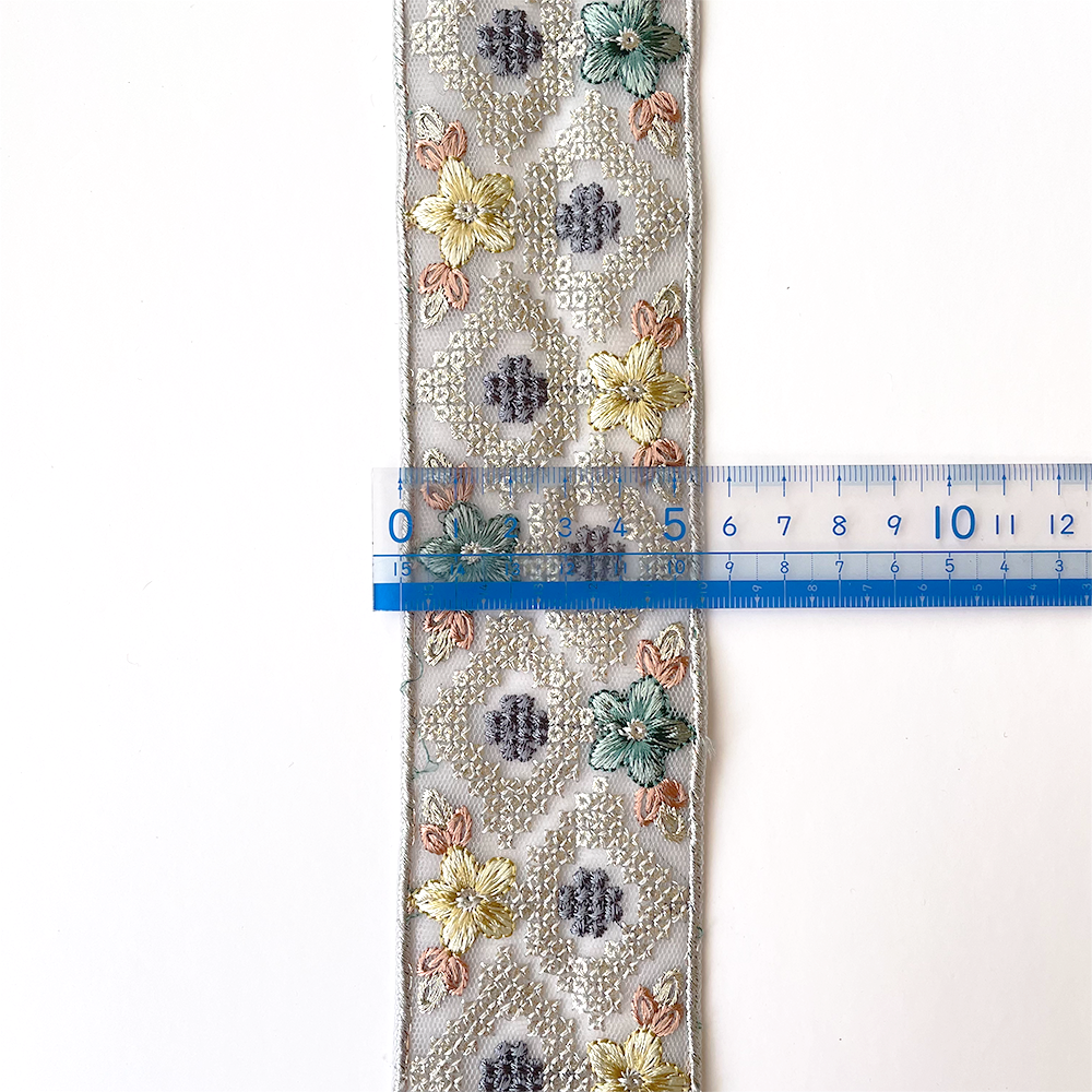 900 【 幅：5.5cm 】 インド刺繍リボン　ブルー　チュール　イエロー　ブラウン　ターコイズ