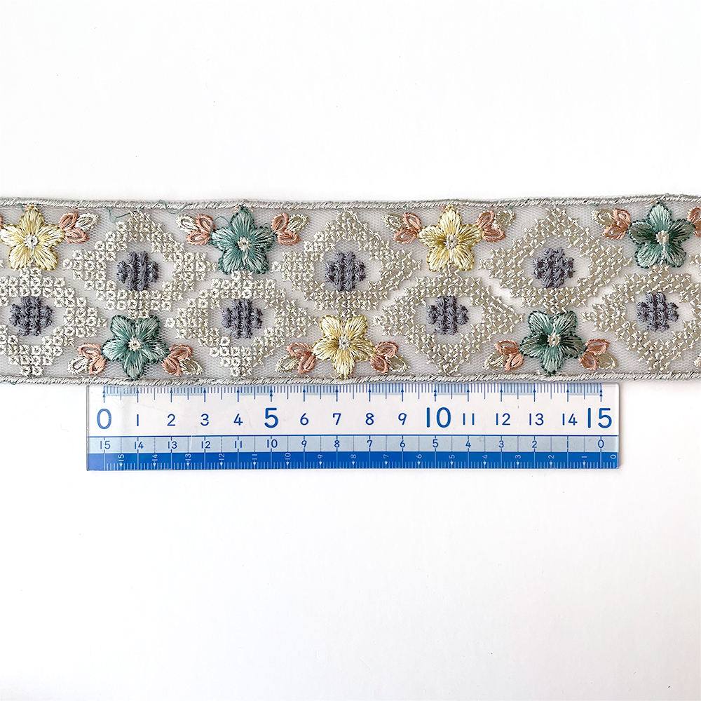 900 【 幅：5.5cm 】 インド刺繍リボン　ブルー　チュール　イエロー　ブラウン　ターコイズ