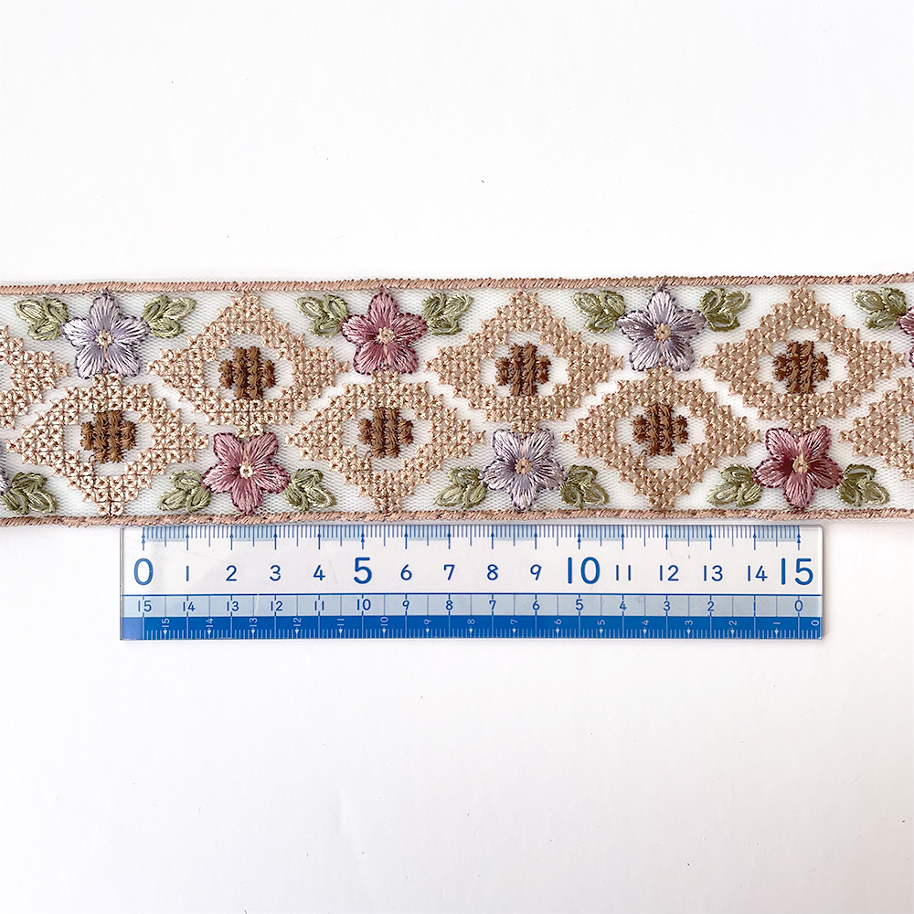 901 【 幅：5.5cm 】 インド刺繍リボン　ベビーブルー　チュール　パープル　グリーン　ピンク