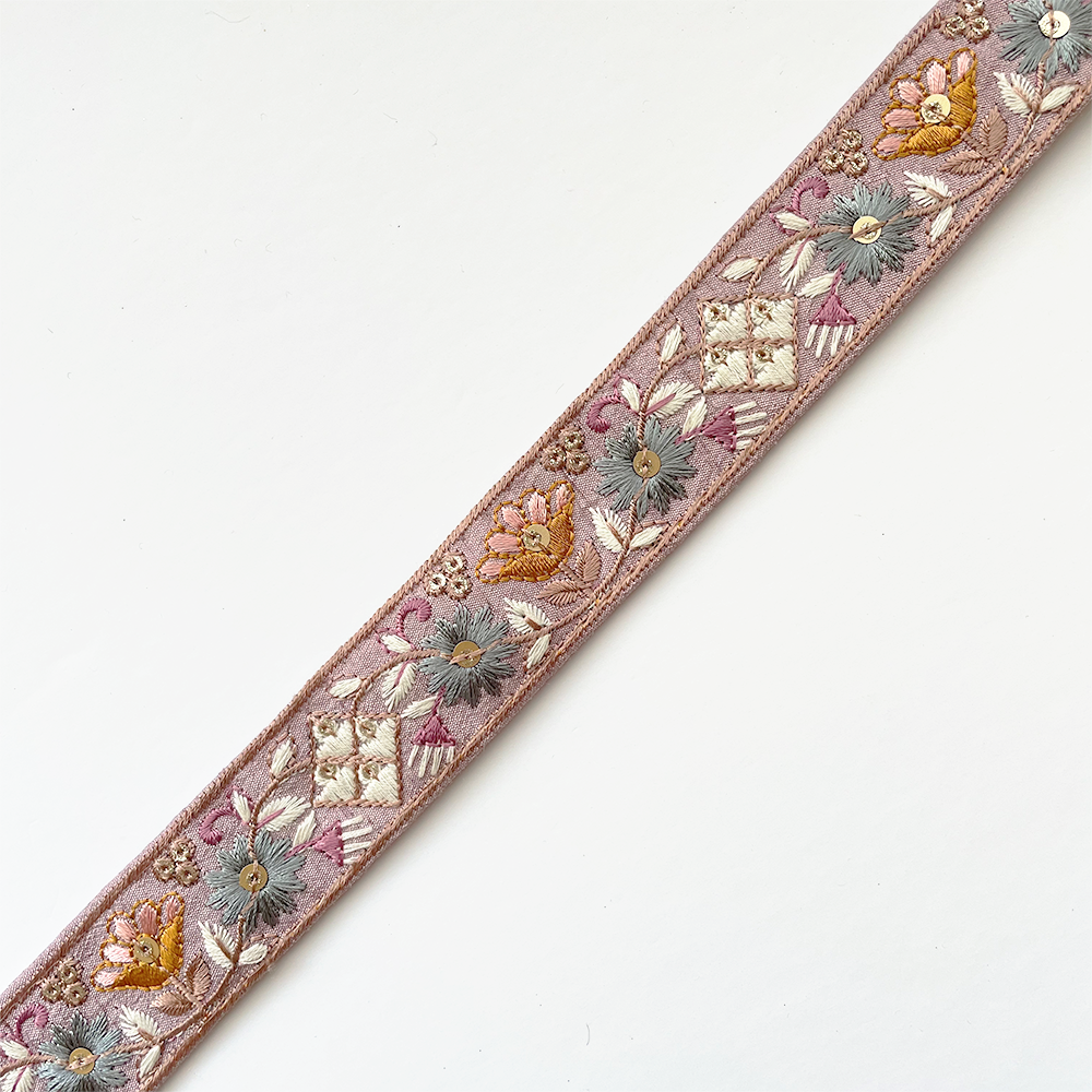 908 【 幅：3cm 】 インド刺繍リボン　パープル　布地　ブルー　オレンジ