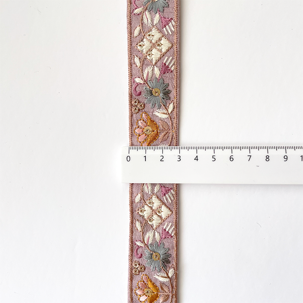 908 【 幅：3cm 】 インド刺繍リボン　パープル　布地　ブルー　オレンジ