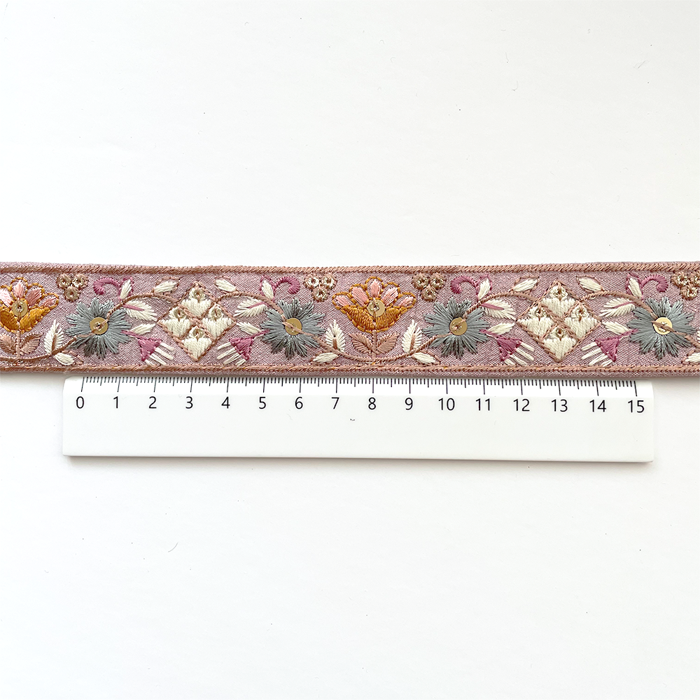 908 【 幅：3cm 】 インド刺繍リボン　パープル　布地　ブルー　オレンジ