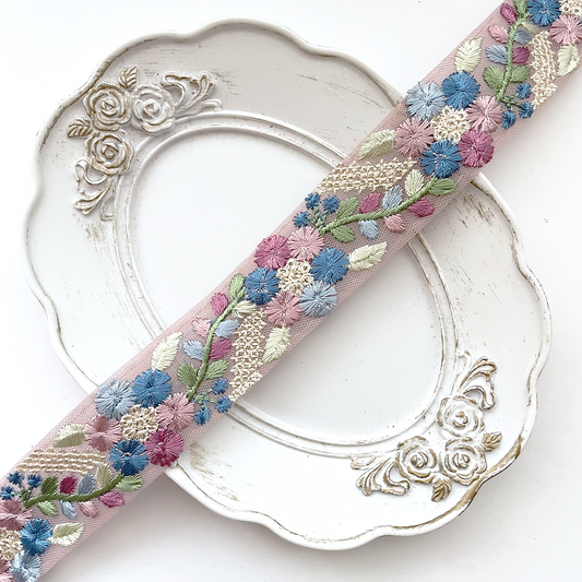 915 【 幅：3cm 】 インド刺繍リボン　パープル　チュール　ブルー　グリーン　ミント