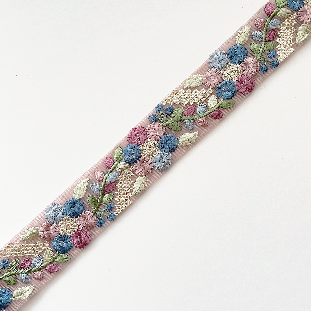 915 【 幅：3cm 】 インド刺繍リボン　パープル　チュール　ブルー　グリーン　ミント