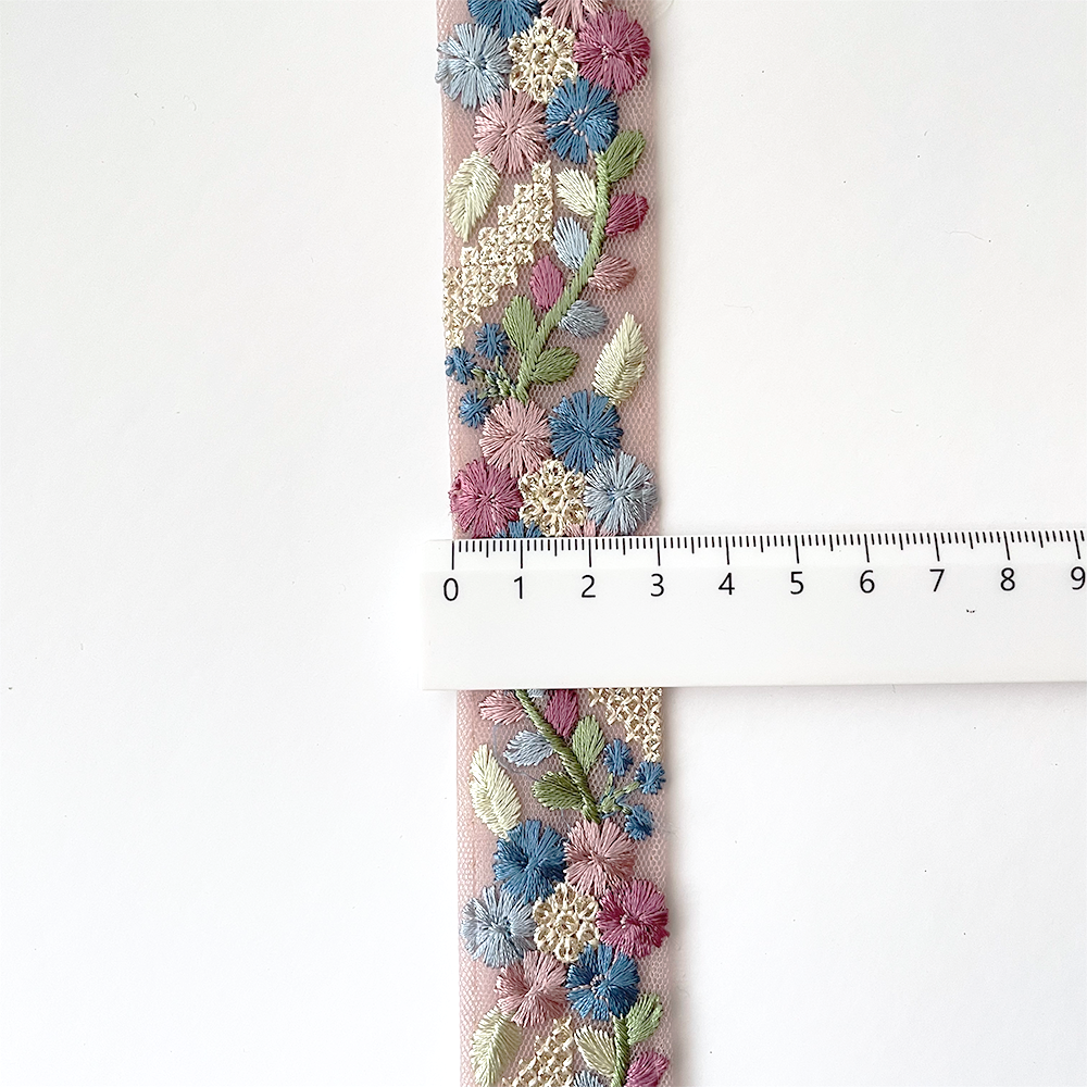 915 【 幅：3cm 】 インド刺繍リボン　パープル　チュール　ブルー　グリーン　ミント