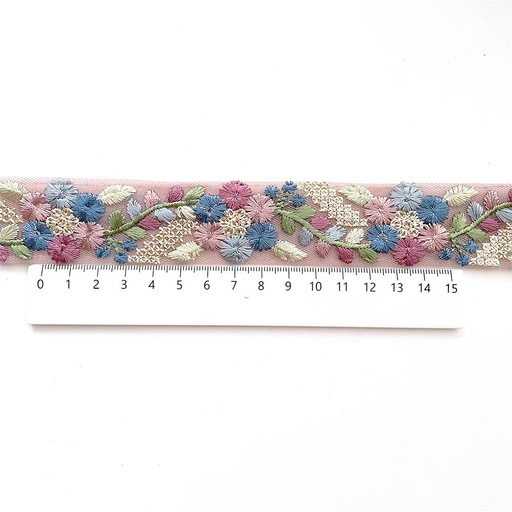 915 【 幅：3cm 】 インド刺繍リボン　パープル　チュール　ブルー　グリーン　ミント