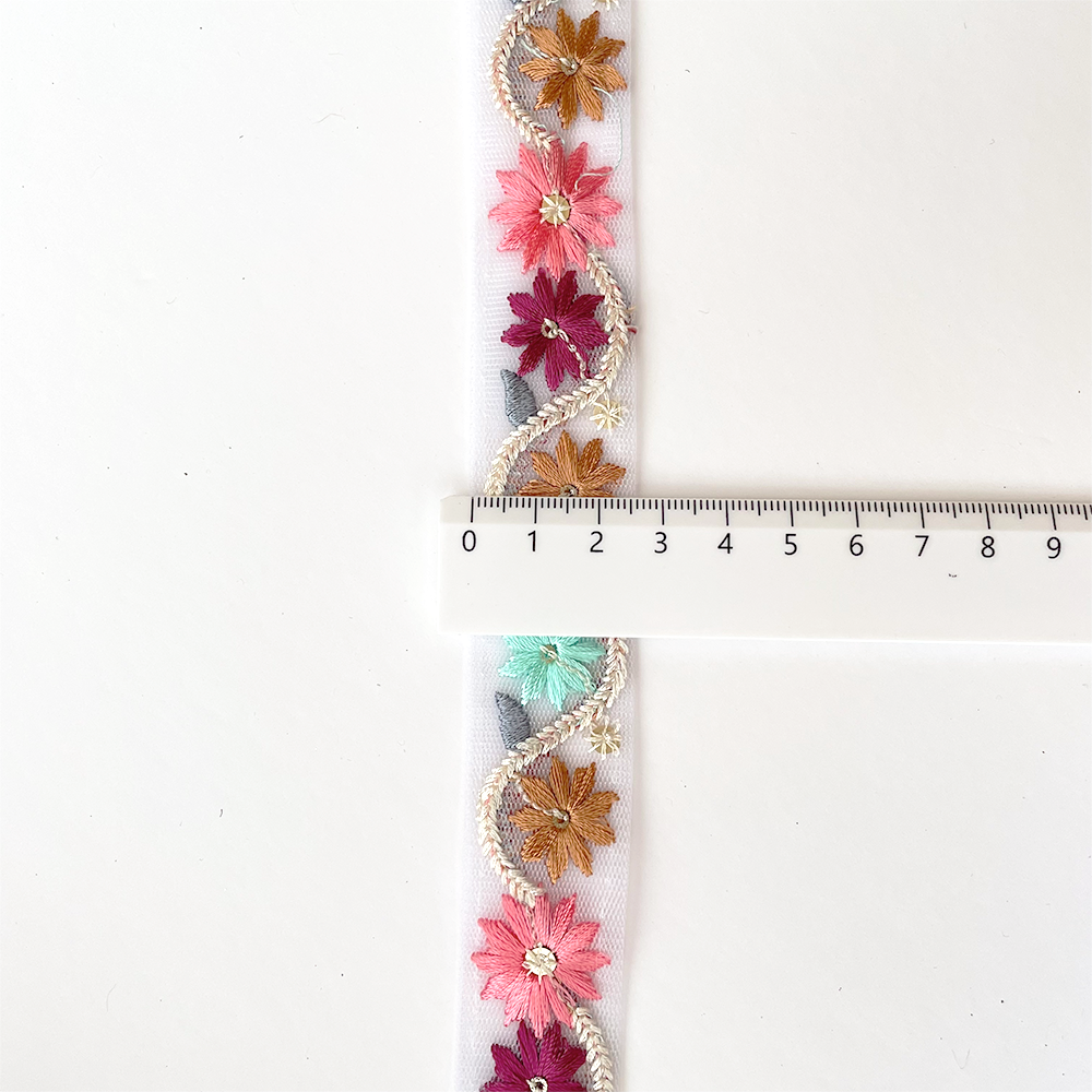927 【 幅：2.5cm 】 インド刺繍リボン　ホワイト　ベビーブルー　チュール　ブラウン　ピンク　ミント