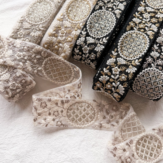 S400 インド刺繍リボン 5cm幅 チュール